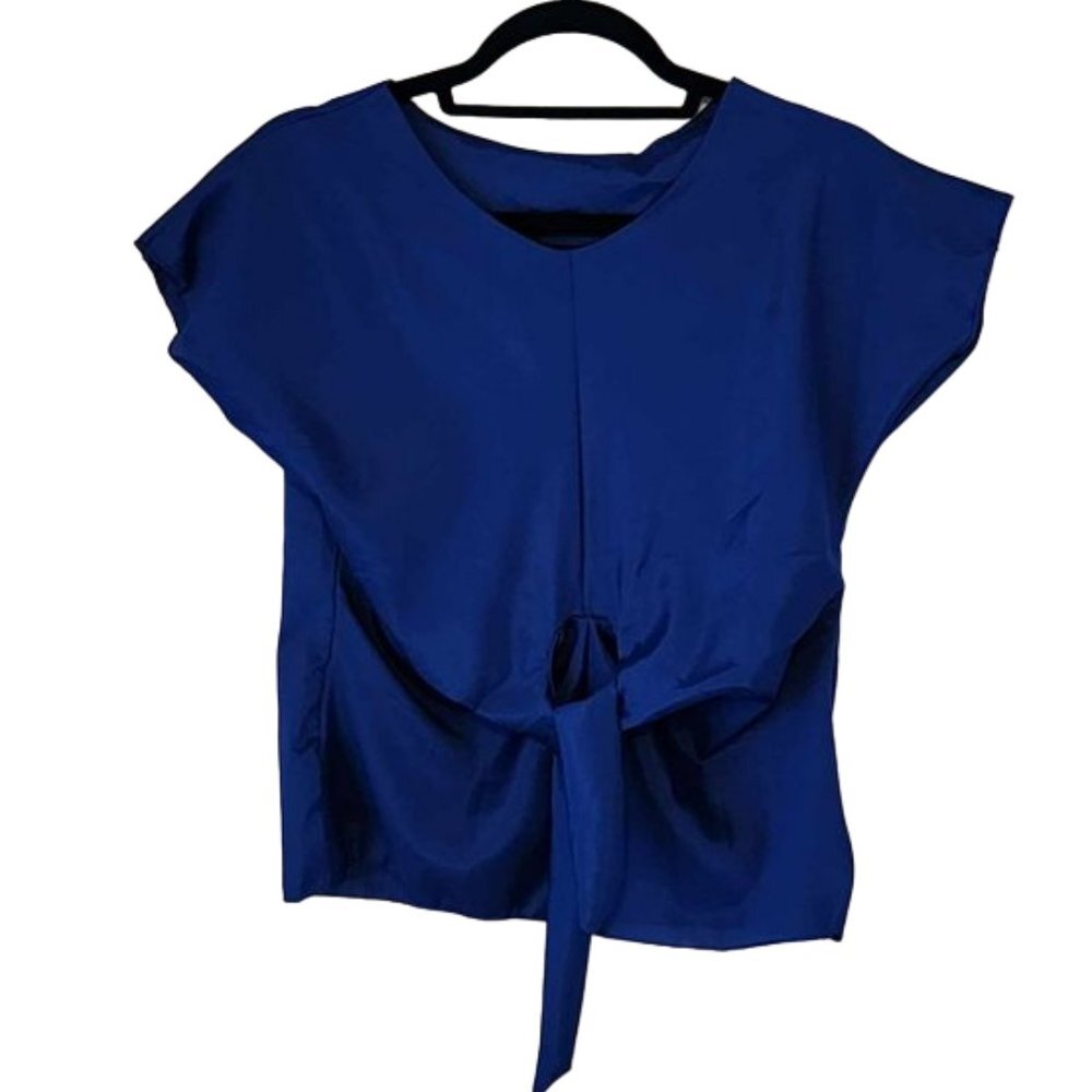 Royal Blue Short Sleeve Blouse with front tie